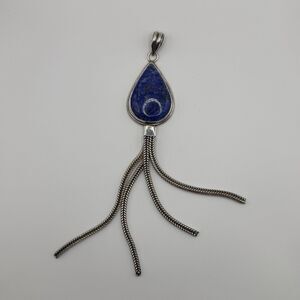 Large Vintage 925 Sterling Silver Lapis Lazuli Pendant Heavy 42.49g Tassel Style